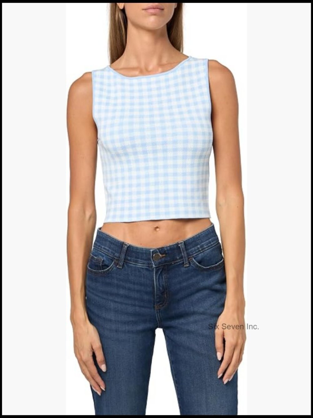 Sleeveless Gingham Knit Crop Top - Stretch Fit, Dry Clean Only